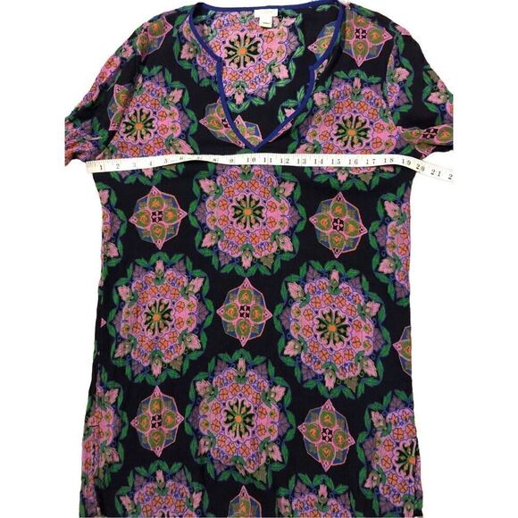 J Crew Blue Pink Medallion V Neck 3/4 Sleeve Gauze Cotton Tunic Swimsuit Cover U - Picture 11 of 13